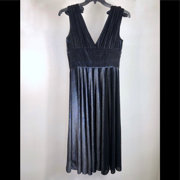 Christian Siriano Velvet V Neck Dress Navy Ruffle - Picture 3 of 10